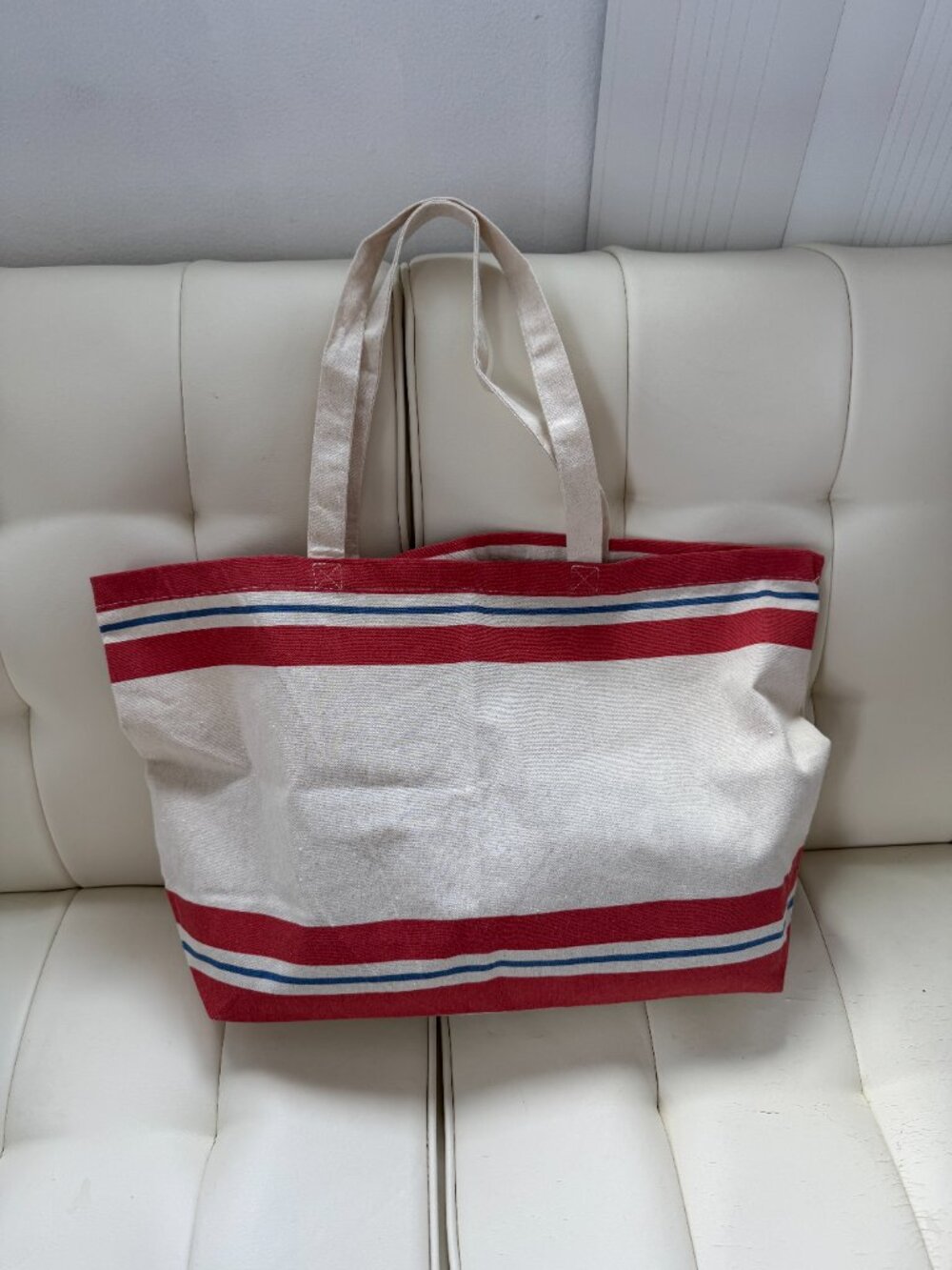 NWT Sezane limited edition Italy l'Avventura cotton canvas tote red stripe heart - Picture 4 of 8